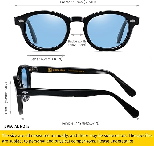 Miniatura 6 de SHEEN KELLY Acetate Polarized Retro Oval Sunglasses For Men Women Vintage Round Pirate Captain Johnny Depp Style Eyewear