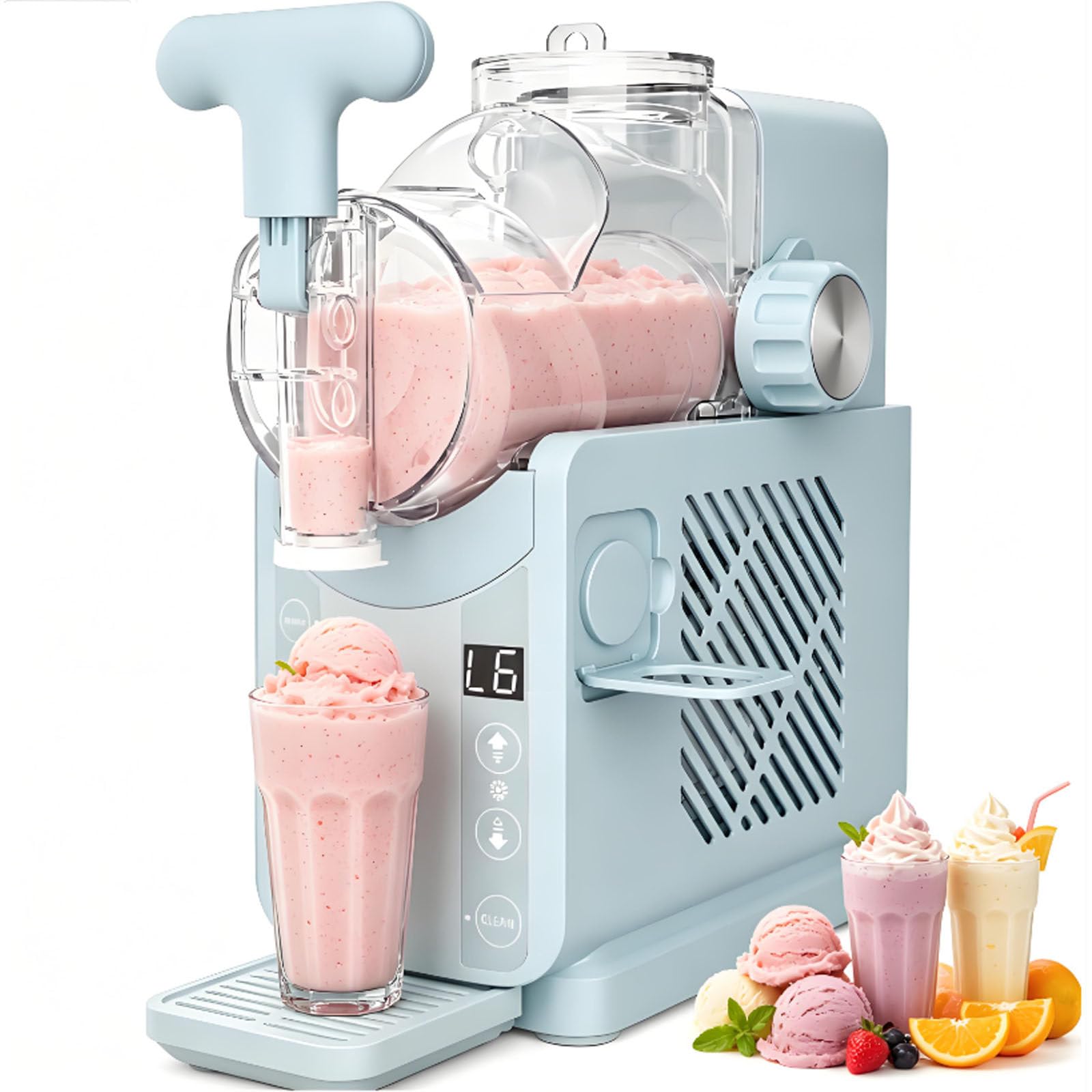 ErShangMao Slushie Maker,2l Slushy Maker & Soft Serve Ice Cream Machine, No-Ice,5 Presets, 15 Mins, 8-10 Servings, Automatic Cleaning, 5 In 1 Portable Cold Drink Device For Home Café Or Kiosk Blue