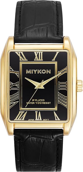 Miykon Vintage Watches for Men | Tank Square Mens Watch with Genuine Leather Band | Ion Polished, Luminous Hands and Second Hand, Scratch Resistant Glass, Japanese Quartz, 100ft Water Resistant