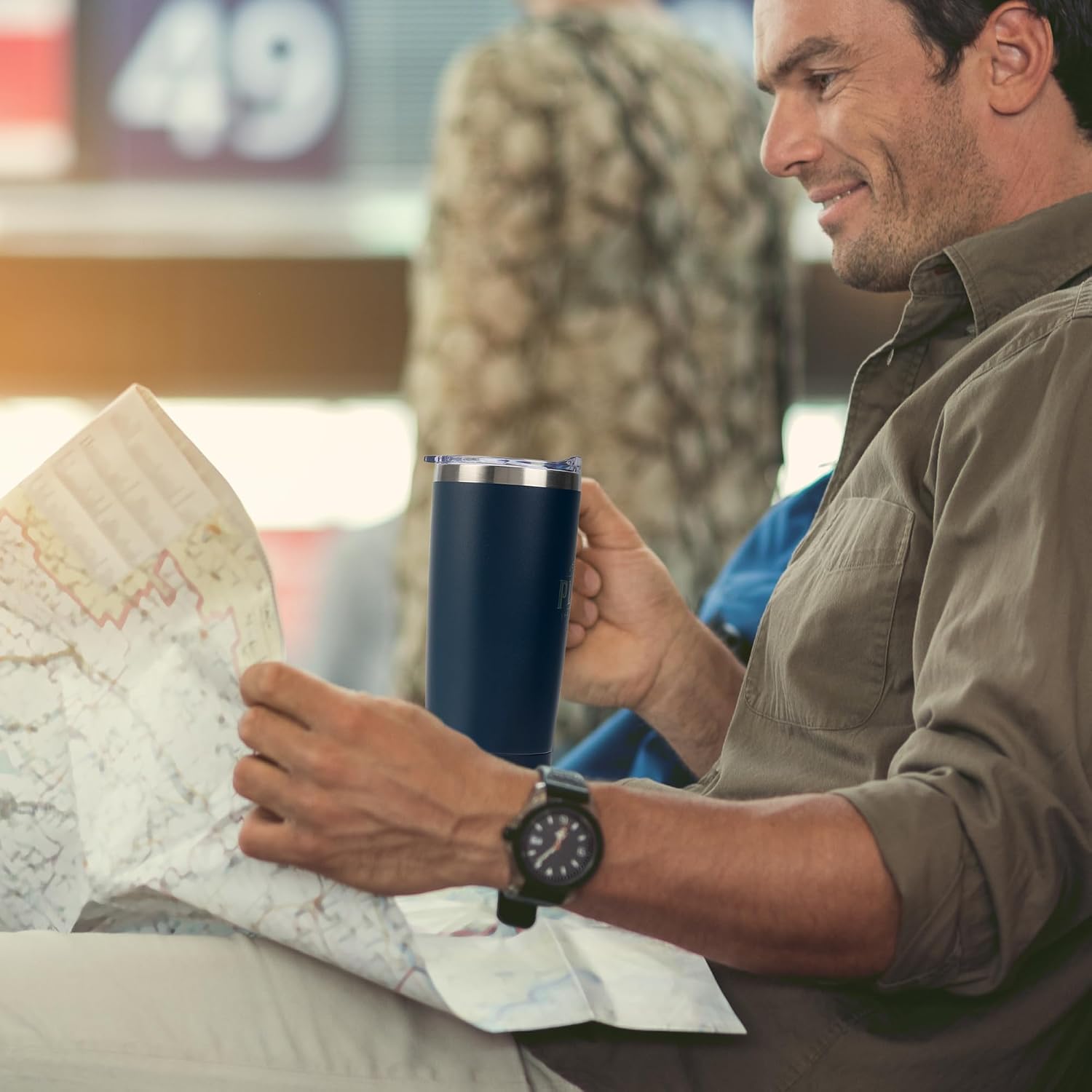Christian Art Gifts Large Stainless Steel Insulated Vacuum Sealed Inspirational Scripture Travel Mug for Men, Women & Grads: I Know the Plans, Retractable Lid, Sturdy Handle, Navy Blue/Silver, 18 oz.