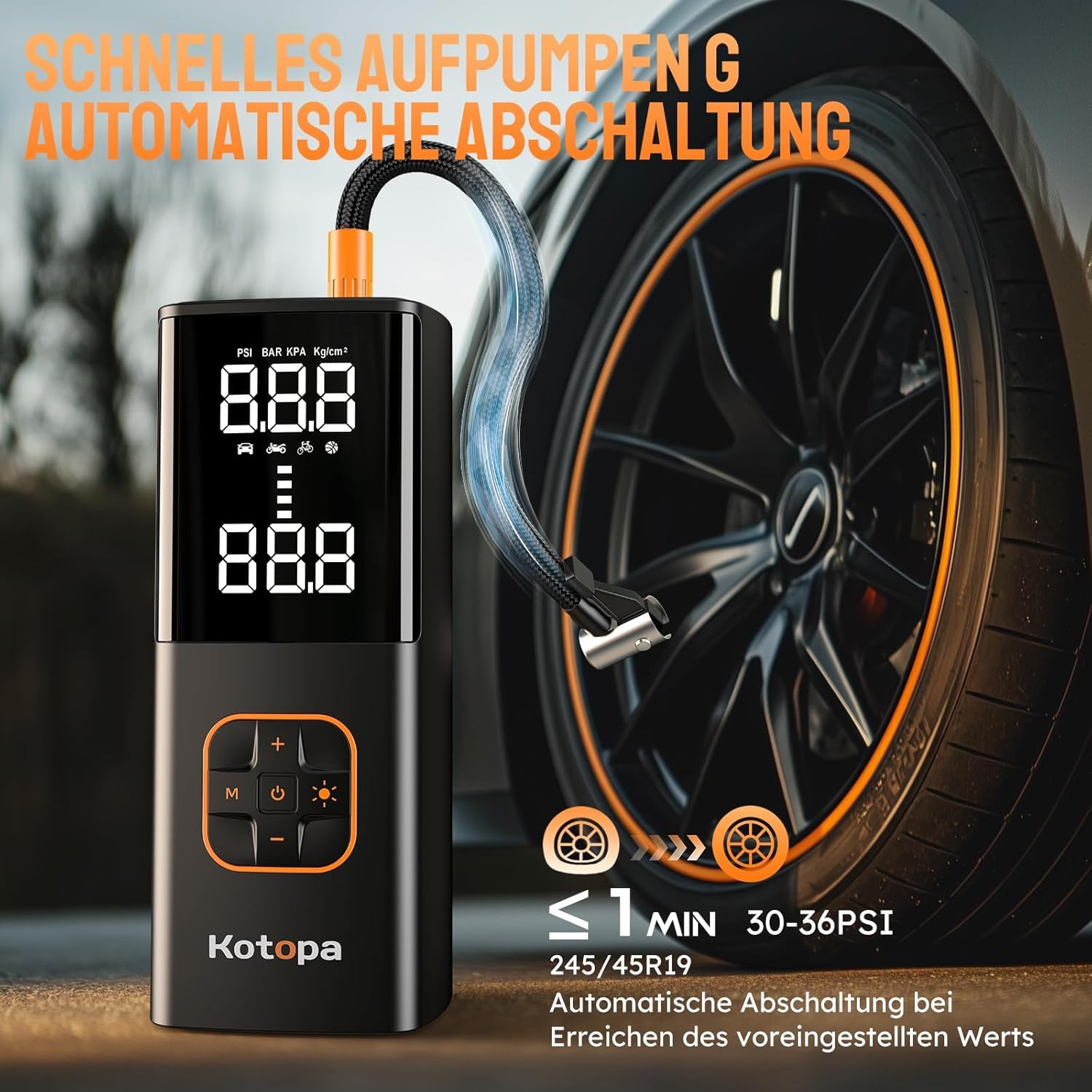 Compressore Aria Portatile DIHOOM 45L/min - Pompa Per Auto, Bici, Palloni, Con Power Bank E LED - Foto 2