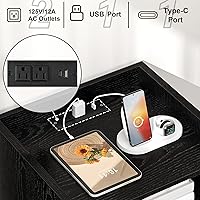 Vista 4 de Night Stand Set 2, Nightstands Set of 2 with Charging Station, Rattan Side Tables with Solid Wood Legs, Boho Bedside End Table for Farmhouse Bedroom