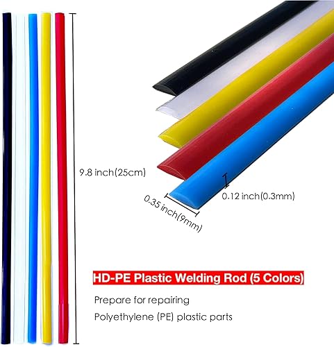 Miniatura 2 de Terrilee 40 varillas de soldadura de plástico HDPE de 9.8 pulgadas (9.8 in), tiras de varillas de soldadura de plástico plano común para parachoques