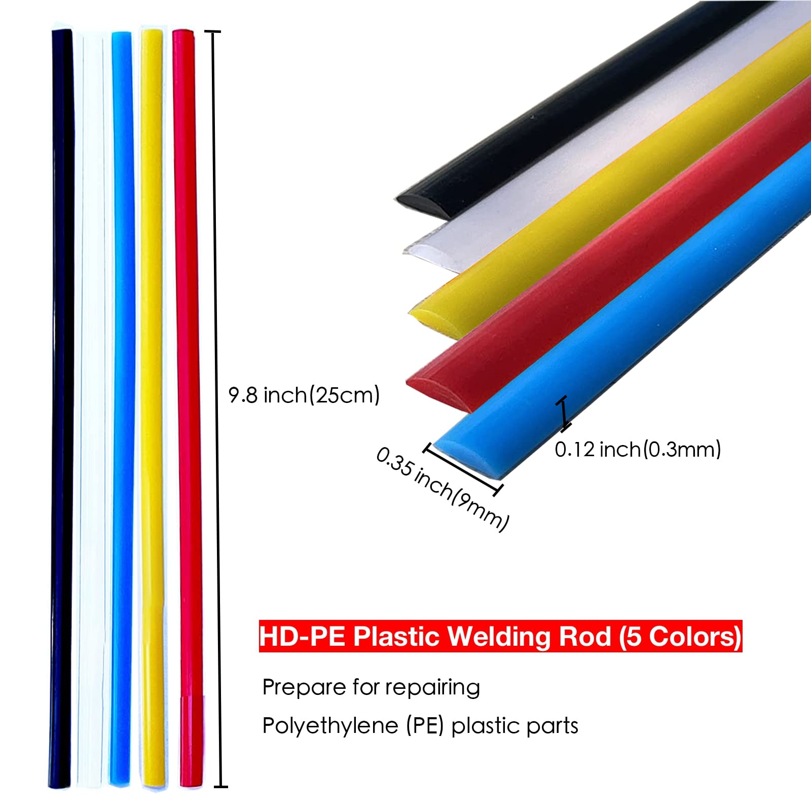 Terrilee 40Pcs Plastic Welding Rods - HDPE 9.8''(25cm) Plastic Welding Repair Rods Strips Common Flat Plastic Welding Rods Kit for Car Bumper, Water Tanks,Canoe and Plastic Bins (40)