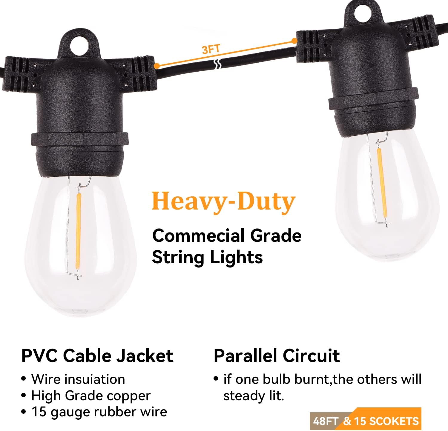 2-Pack 96FT LED Outdoor String Lights 