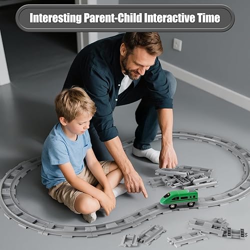 Miniatura 3 de Finger Rock Juego de bloques de construcción de pistas de tren urbano con pistas curvas y pistas rectas, rieles flexibles, vías de tren, expansión