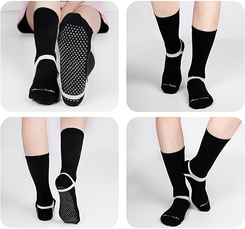Miniatura 6 de Lemonfilter 3 pares de calcetines de pilates antideslizantes con agarres, calcetines de agarre para yoga, ballet, barra, agarre, entrenamiento