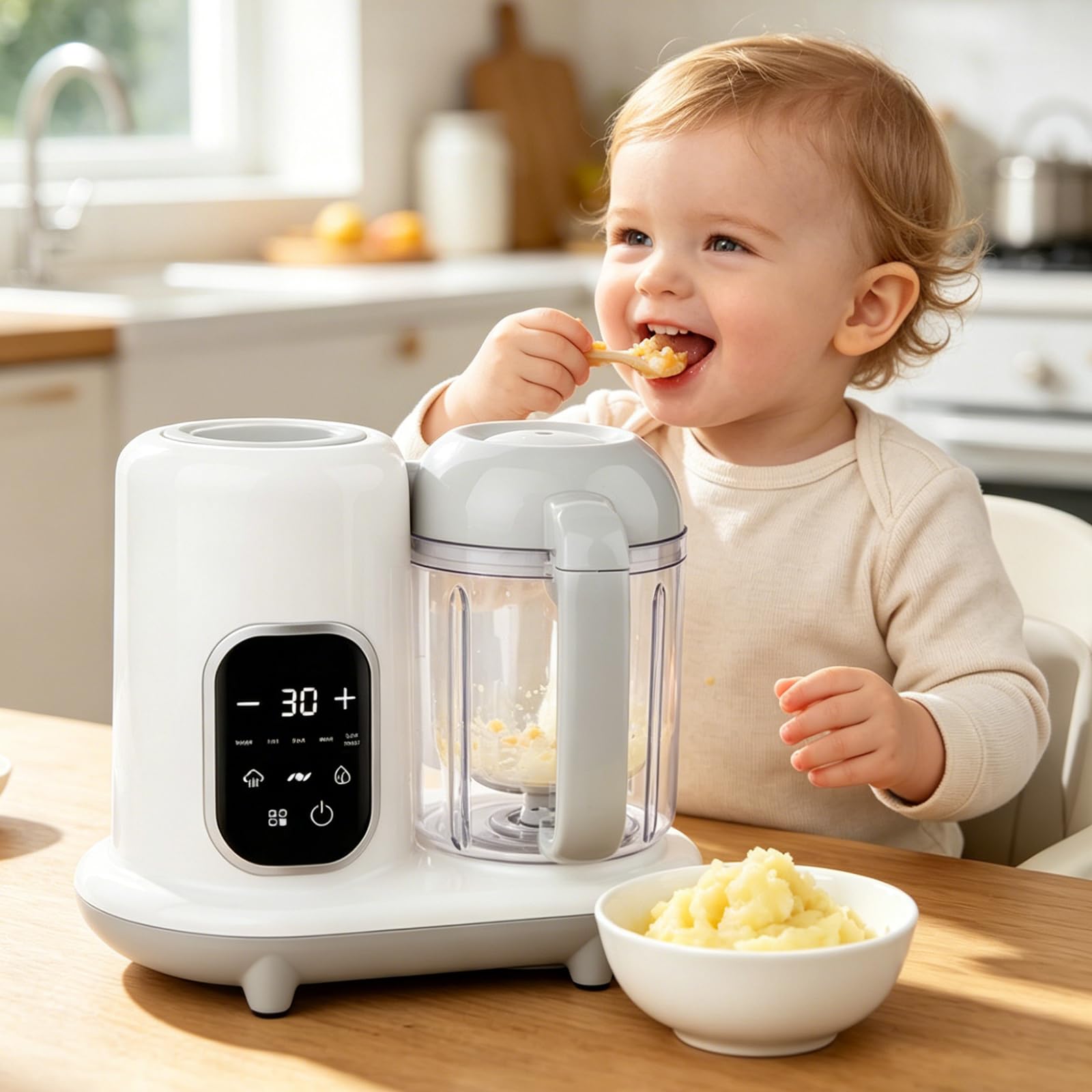 Robot Cuiseur Mixeur pour Bebe,Robot cuisine Multifonction Bébé,Ecran Tactile LED, Stérilisation & Nettoyage Auto,pour Purées Bébé DIY (Blanc C)