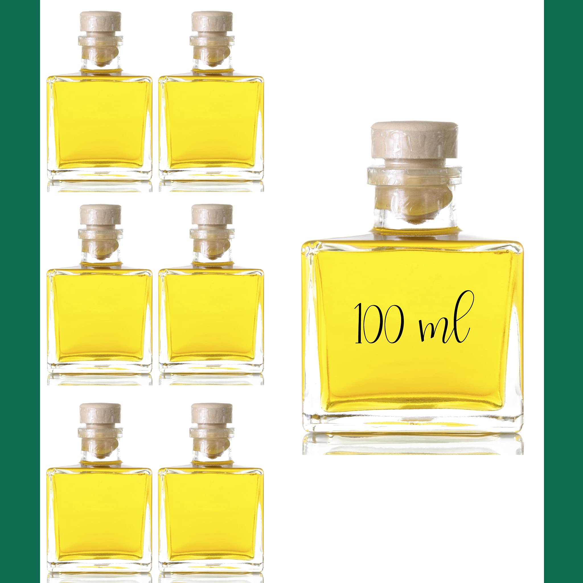 ESENCIA ANDALUSI Bottiglie Vuote di Vetro, Liquore, Piccola, Olio, Aceto - Quadrata 100 ml Con Tappo Sintetico Bianco (110)