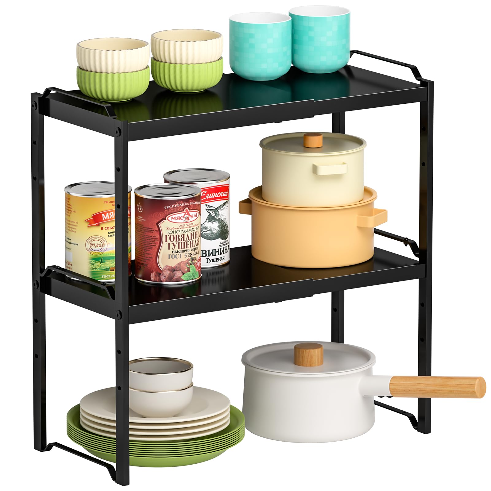 Expandable Cabinet Shelf Organizer, Metal Kitchen Countertop Storage Shelf