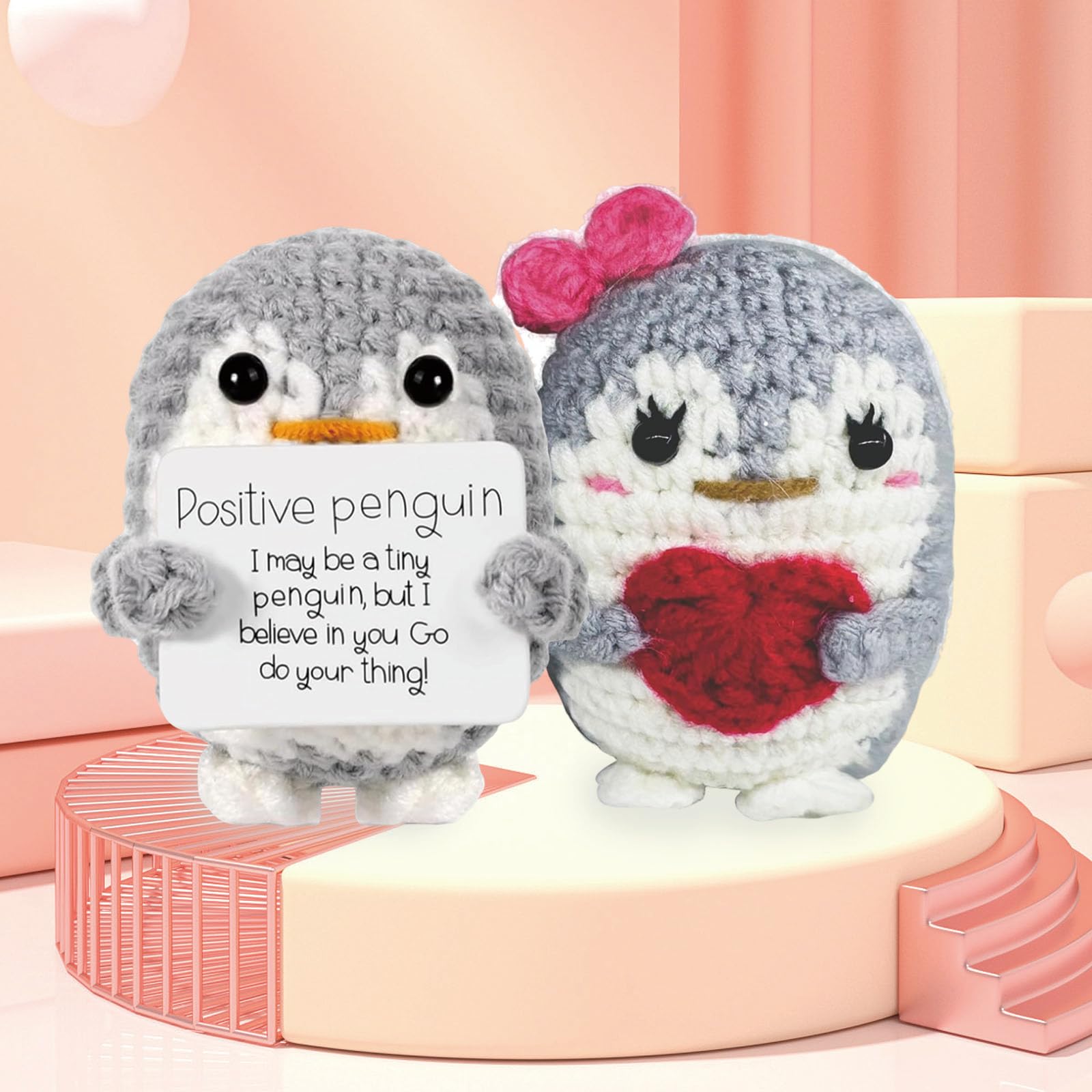 2Pcs Positive Penguin Cute Potato, Positive Gifts, Mini Funny Positive Penguin Knitted Toy with Positive Card, Wedding Gifts for Wife Husband, Handmade Emotional Support Crochet Gift Decor - Image 4