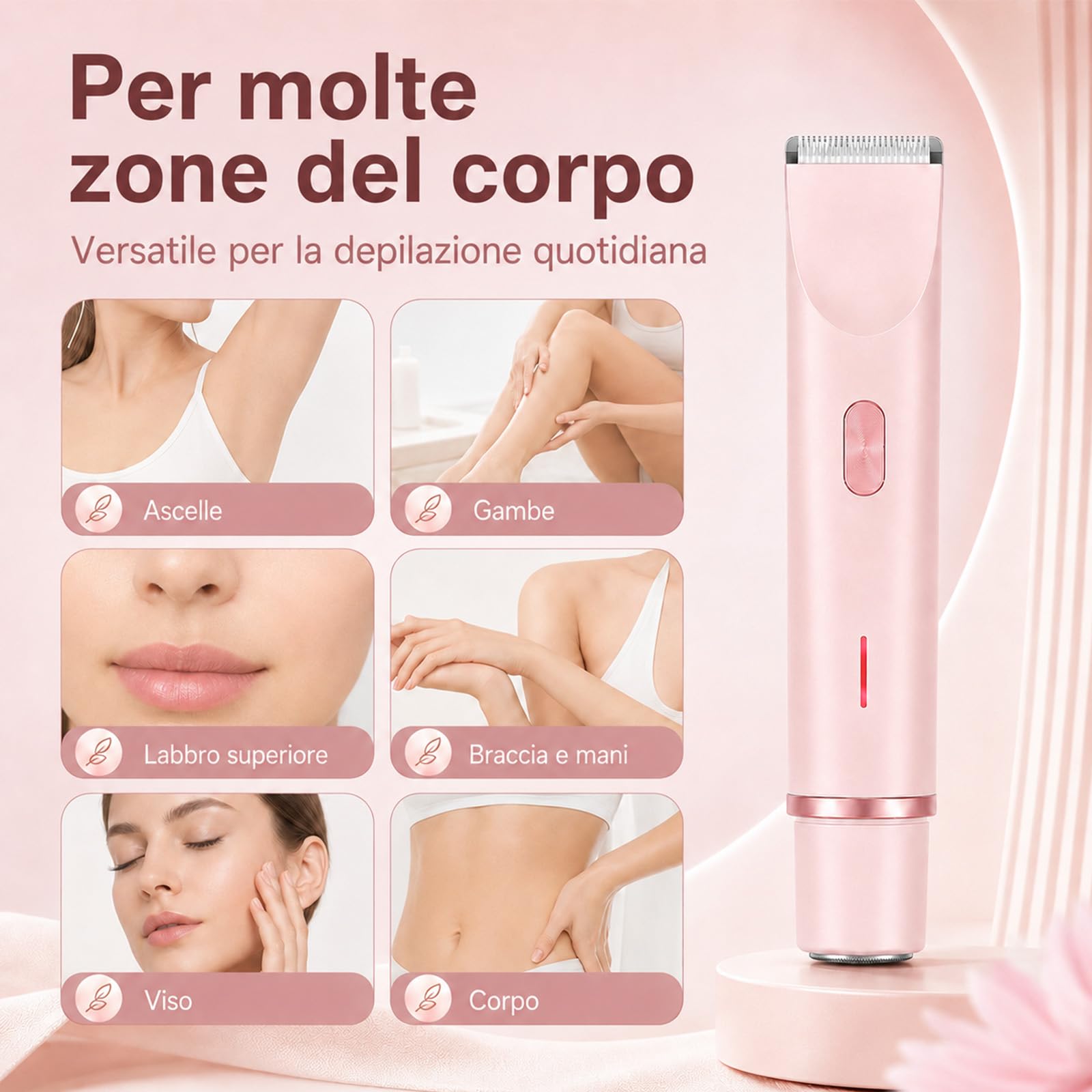 Shavea Perfetta, Shavea Rasoio Donna, 2 In 1 Per Bikini E Corpo, Per Uso A Secco E A Umido, Adatto Per Viso, Ascelle, Gambe E Tutto Il Corpo (Rosa)