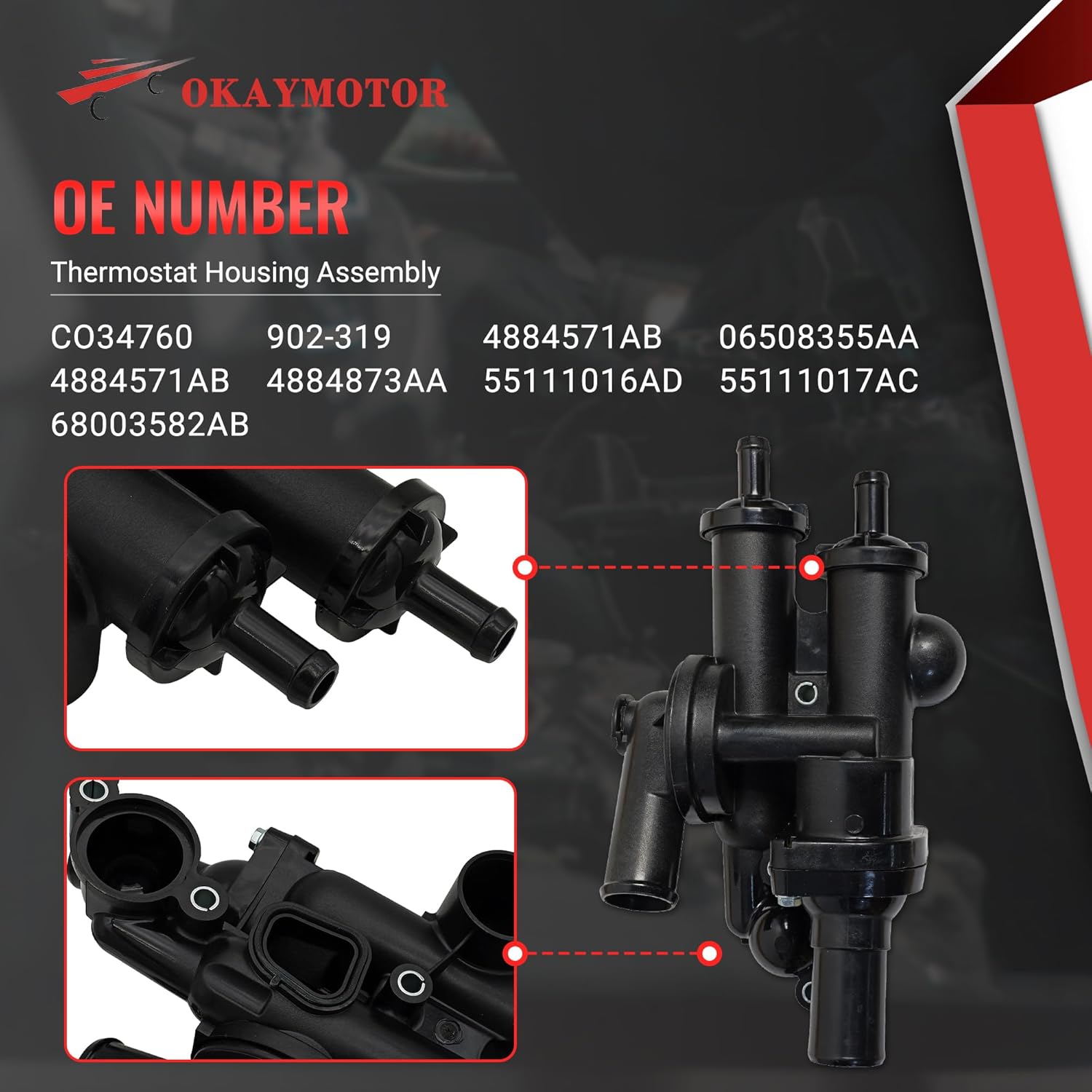 902-319 Thermostat Housing Assembly for Chrysler 2008-2010 Sebring 2011-2014 200 / Jeep 2013-2017 Patriot 2009-2017 Compass/Dodge 2009-2017 Journey 2008-2014 Avenger 2.0L 2.4L 68003582AB