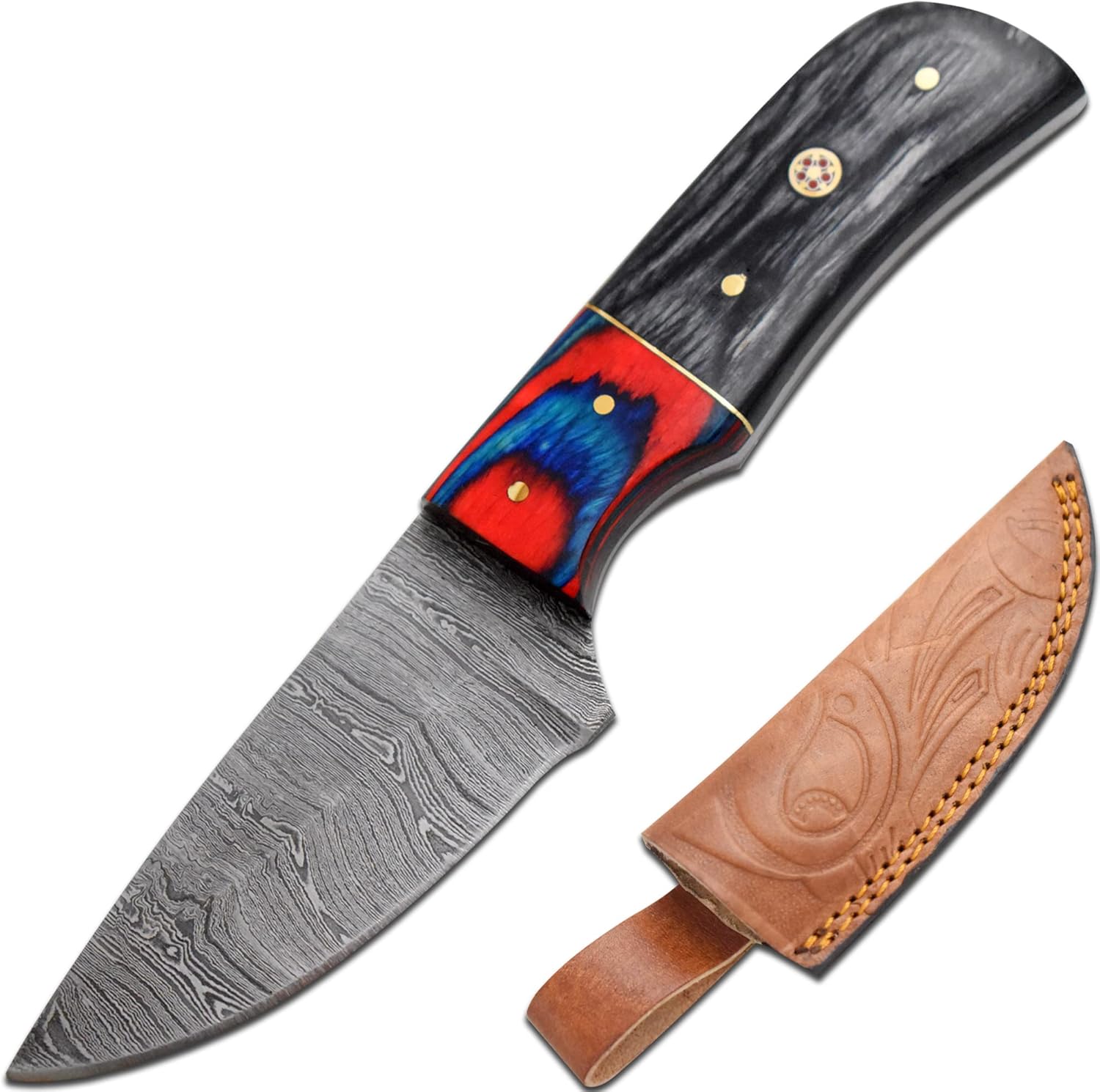 Handmade 7-Inches Custom Damascus Steel Fixed Blade Skinner Knife With Sheath