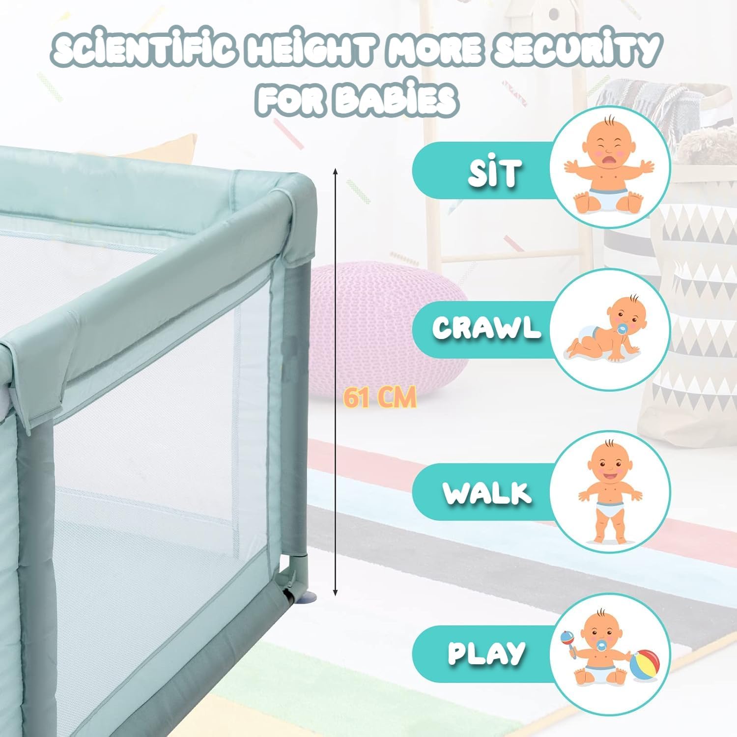 Metreno Playpen for Babies Upto 5 Year Baby Fence Play Area for Kids Indoor Baby Play Area Indoor Setup Foldable Play Pen Play Yard with Balls Toddlers Playarea Infant Playpen (120 * 120cm-16SQFT) - Image 3 thumbnail