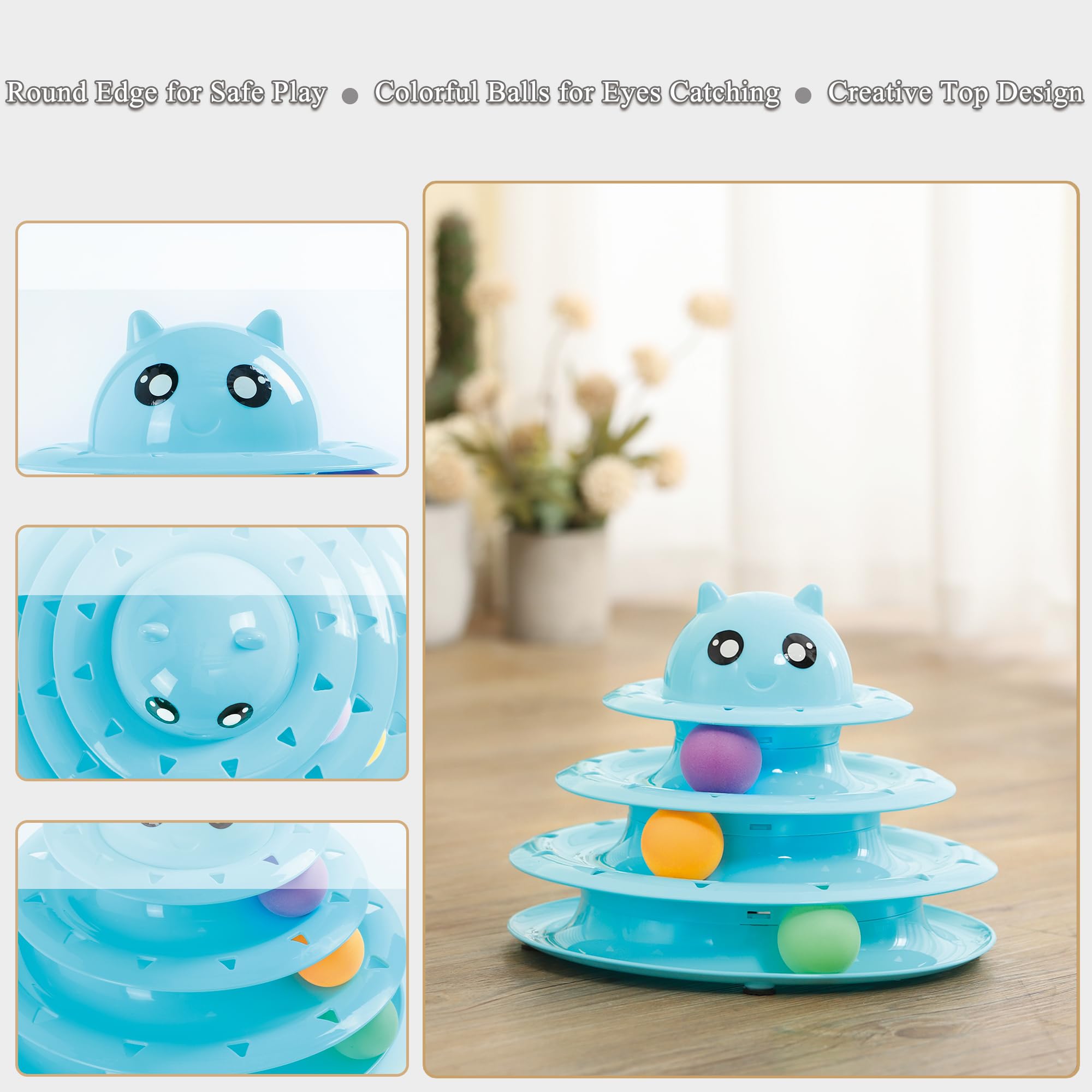 Vealind Cat Toys Bundle 21 PCS Kitten Toy for Indoor Cats Roller Balls Interactive Fun Roller 4 Level Cat Tower for Exerciser Wand Kitty Toy Set (Blue)