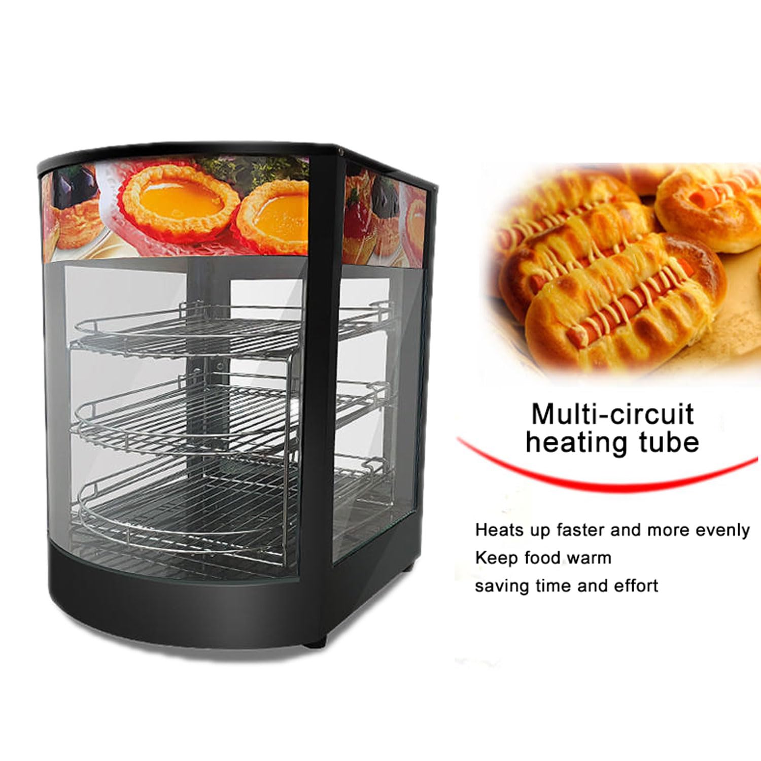 Calentador De Alimentos Comercial, Vitrina Eléctrica para Encimera De Alimentos, Gabinete para Tartas De Huevo De 800 W Y 3 Capas, Conservante De Alimentos para Pizza, Tartas, Hamburguesas