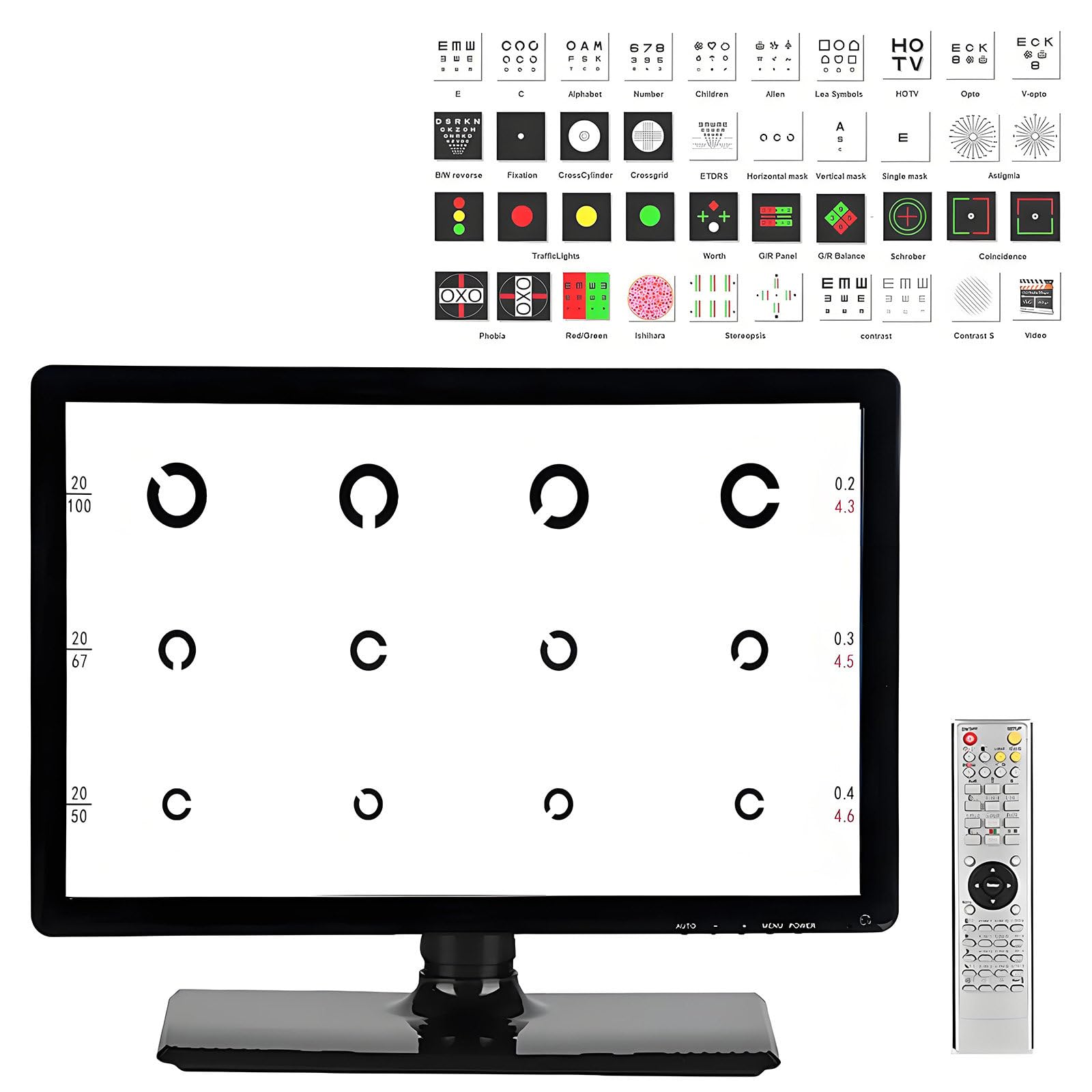 GUTYGIO 18.5/21.5 Inch Screen Vision Chart Panel Led Visual Acuity Testing Chart Eye Vision Ophthalmic LCD Optical Tester Monitor, for Optical Shop Optometry Detection 21.5in
