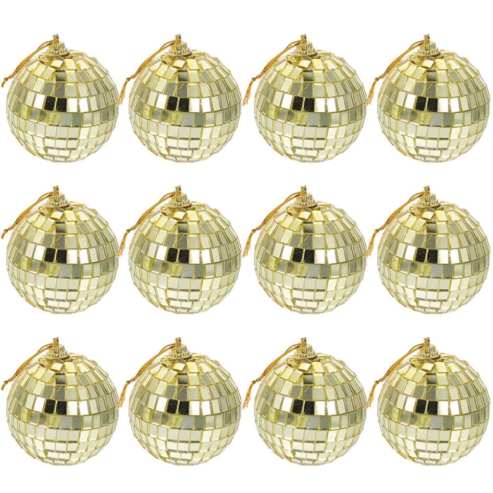 Cabilock Christmas Tree Decoration Balls, 12pcs Reflective Mirror Ball, Mini Disco Balls, Wedding Hanging Balls, 70s Theme Party Baubles Pendant Ornaments