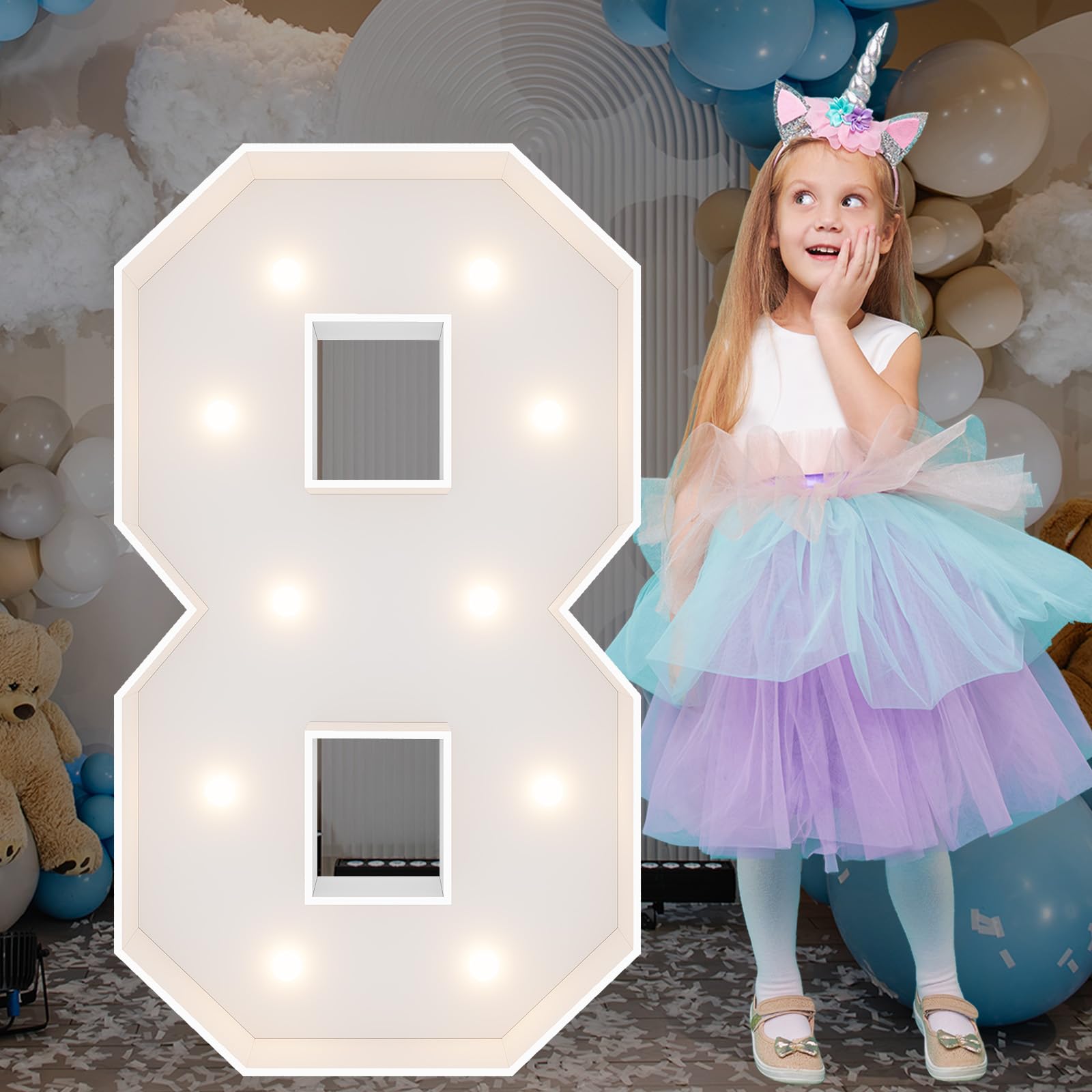 3FT Marquee Light Up Numbers, Giant Marquee Numbers, Pre-cut DIY Foam Board Number 8 for Happy 18th Birthday Decorations, 80th Birthday Decor for Women Men, Anniversary Decor