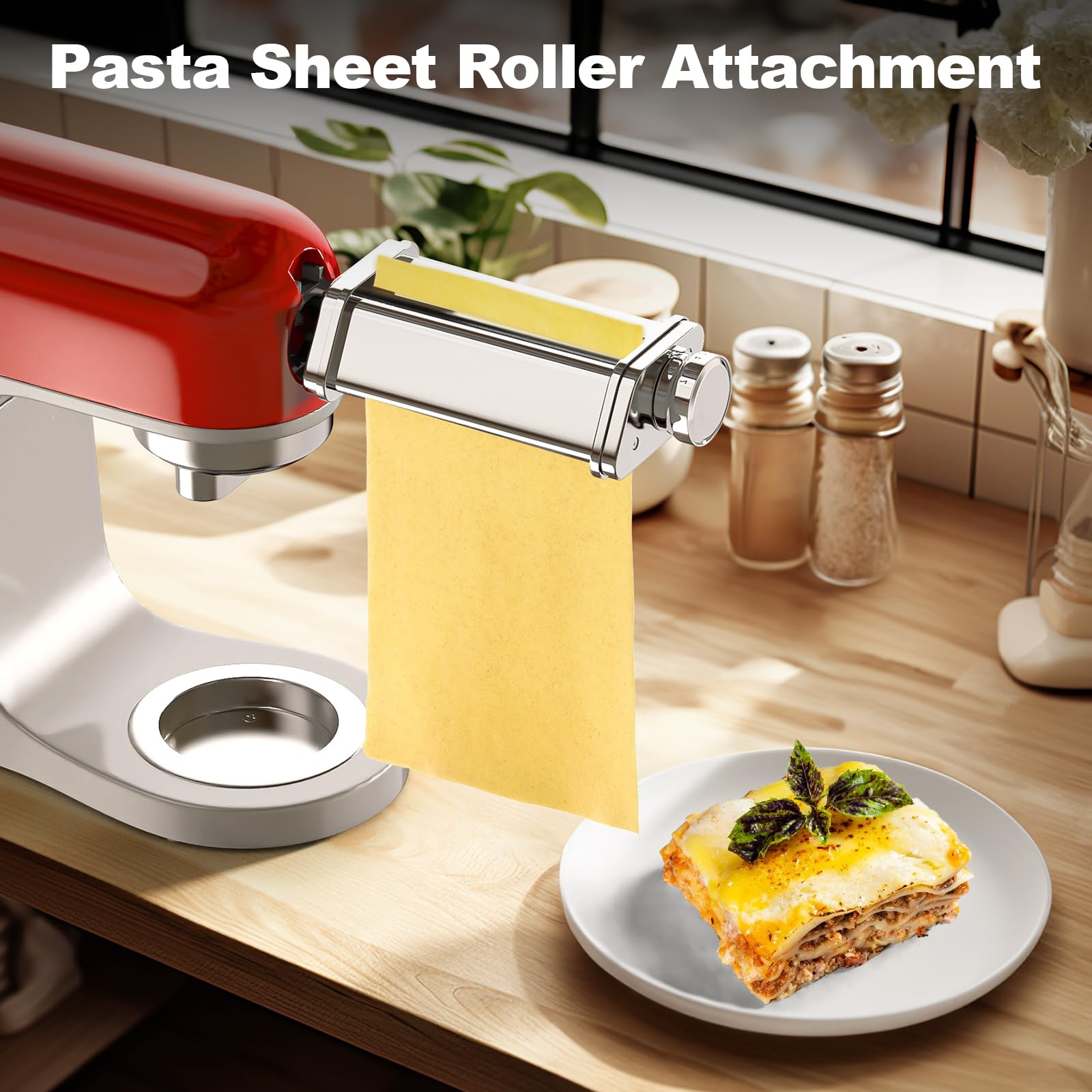 GVODE Accessoire pour pâtes en acier inoxydable pour Kenwood Kmix(KMX750) et Chef(KVC85) Robot, y compris rouleau à pâtisserie coupe-spaghetti et coupe-fettuccine Machine à pâtes pour Kenwood