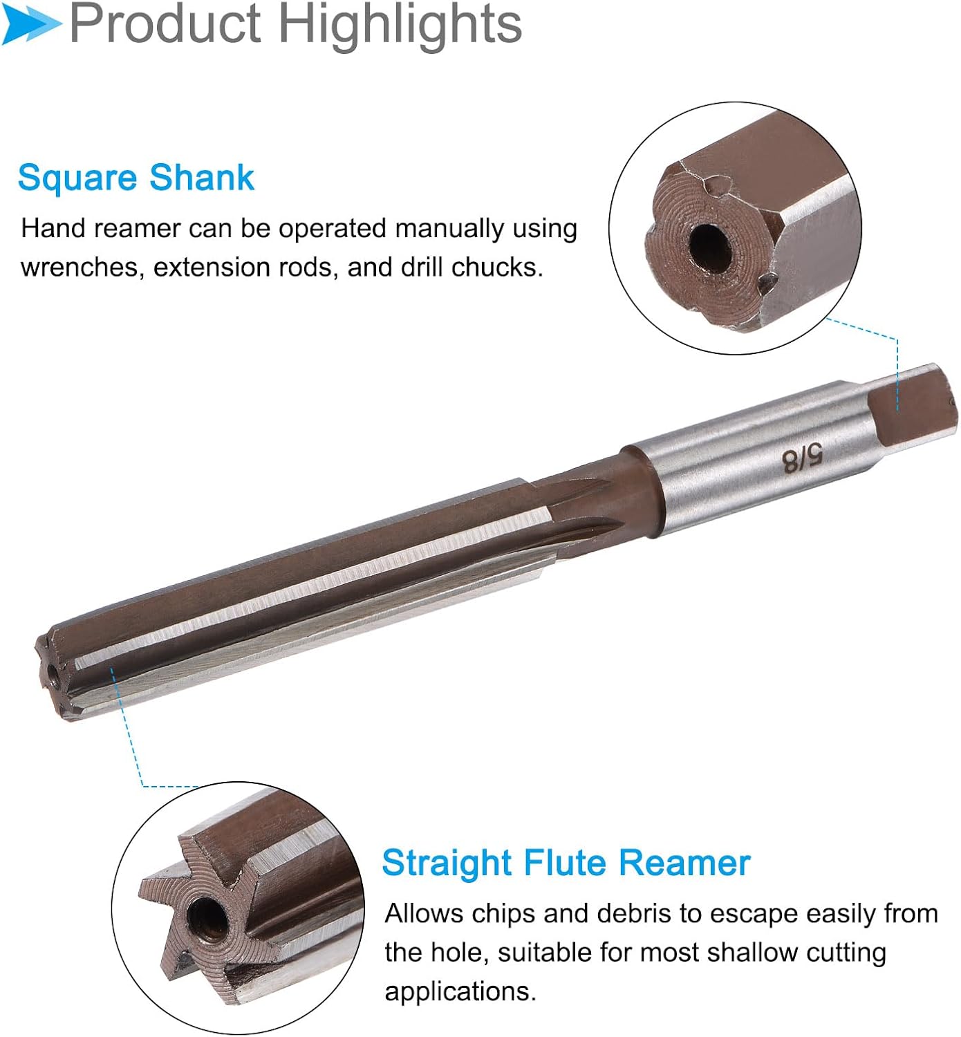 ハンドリーマー、5/8インチ切断直径6フルート、スチールカッターツール - (用途:アルミニウム銅プラスチック用)、2個