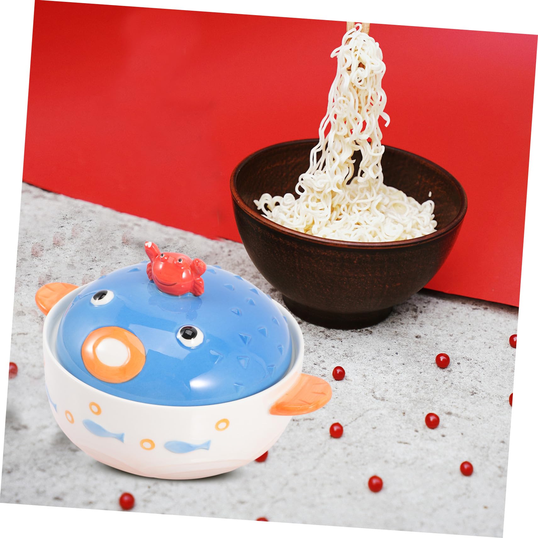 Tazón de Sopa Multifunción de Cerámica Tapa, Gran Capacidad, Resistente al Calor, Diseño Japonés Creativo, para Hogar y Restaurante, Adecuado para Fideos Instantáneos y Congee,