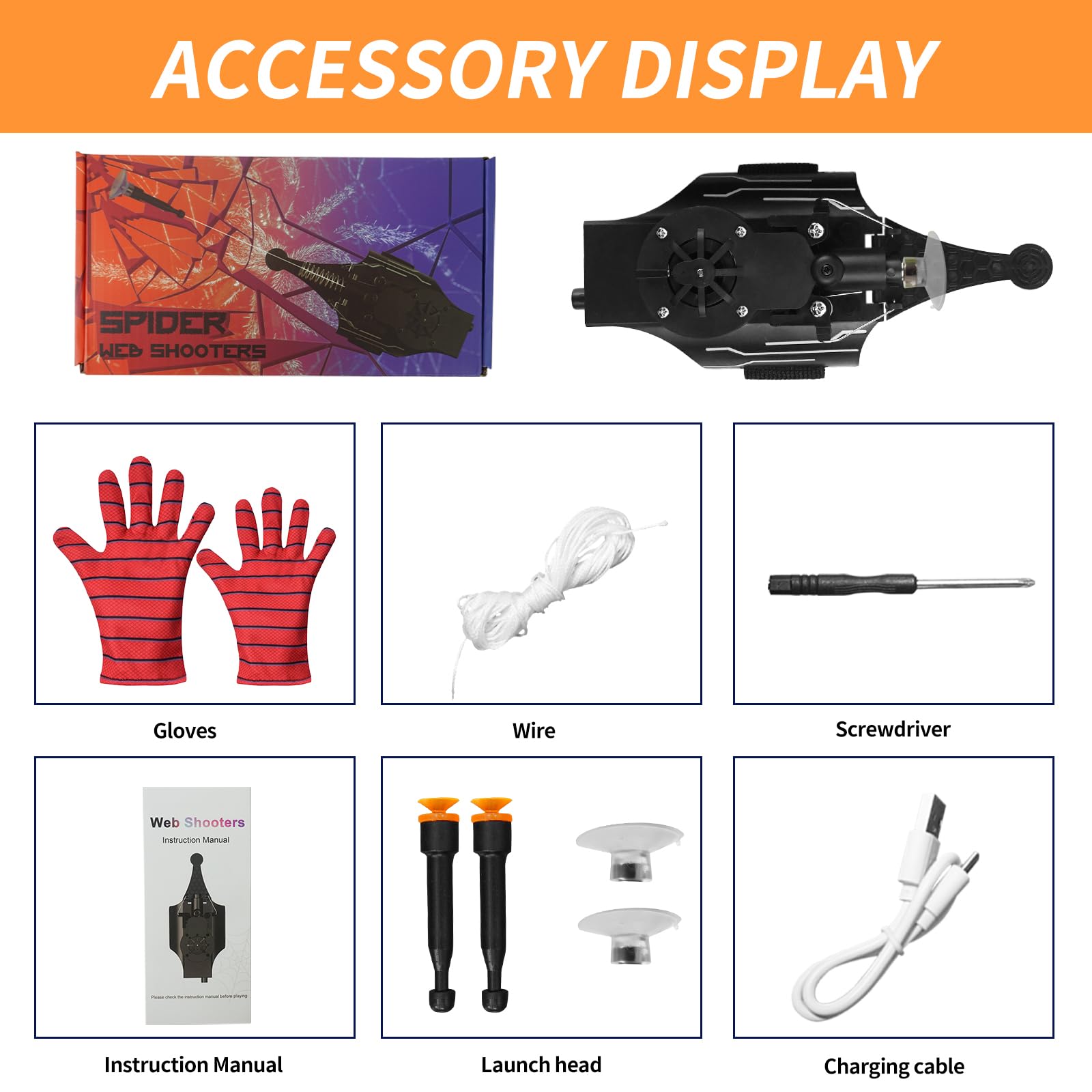 HNCSFW Spider Silk Launcher for Kids,Web Shooters- USB Type c Charging, Launch Distance 8ft - Can Grab Small Objects-Variety of Play Modes ((Black)): (Black )Kids Edition