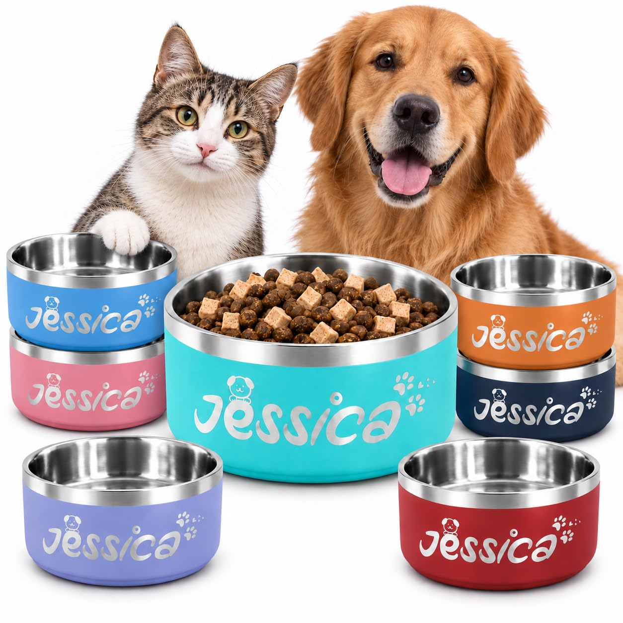 Personalized Name Slow Feeder Dog Bowls Custom Stainless Steel Dog Bowl 2