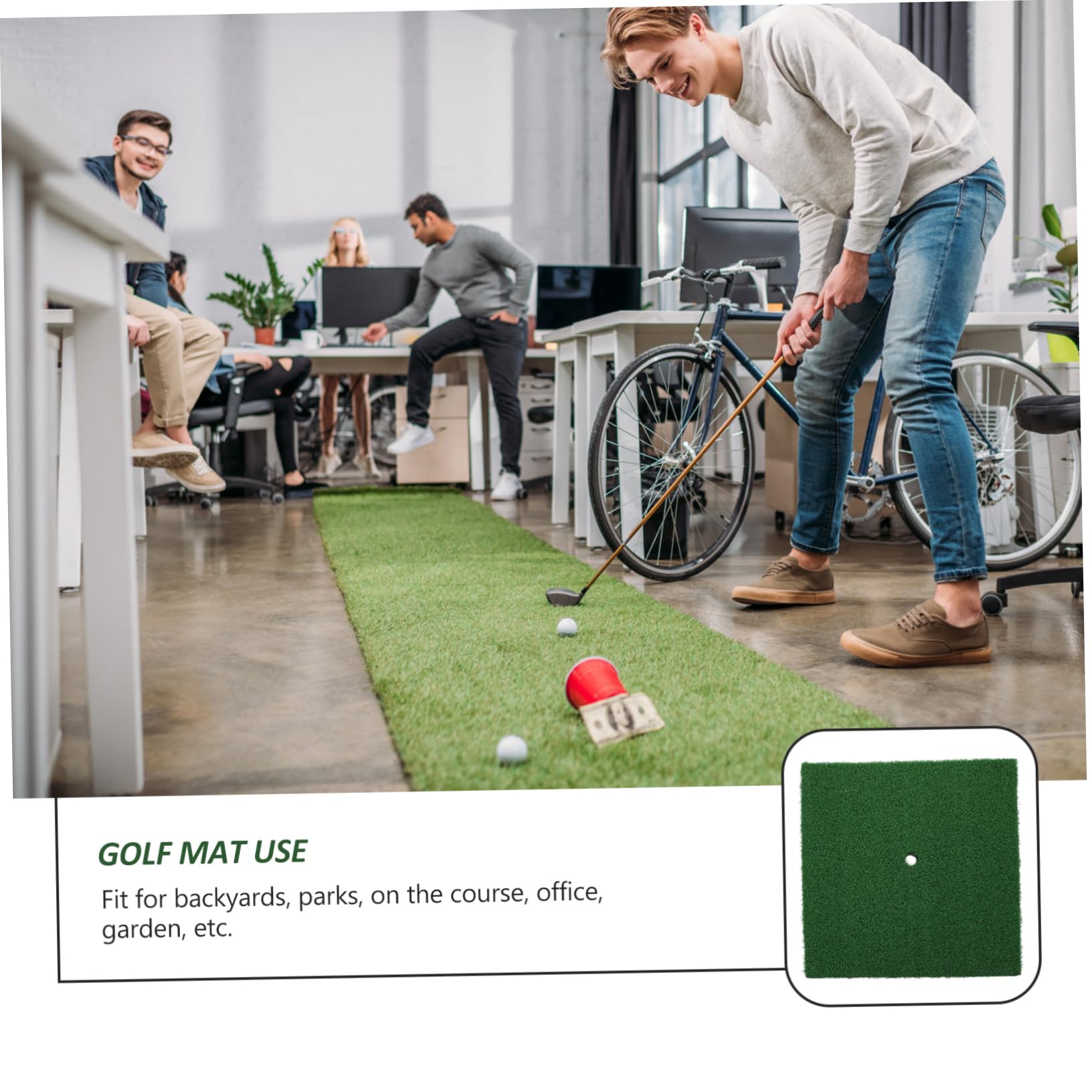 Mikikit Tapete de Práctica de Golf 30x30 Cm, Césped Artificial Corto, Portátil y Seguro, Almohadilla de Swing para Principiantes, Uso Interior y Entrenamiento en Casa