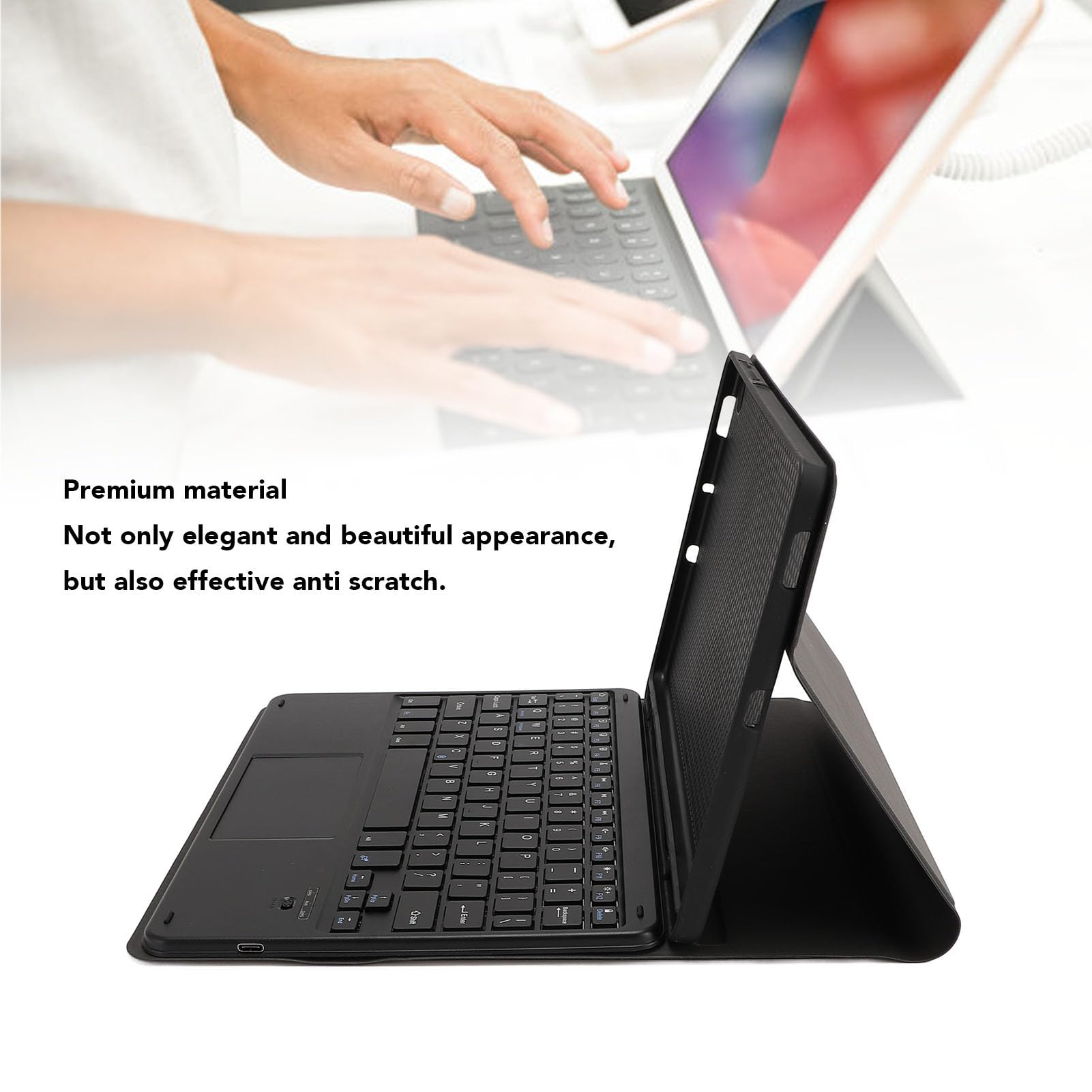 Custodia per Tablet con Tastiera, Cover Bluetooth Touchscreen Protettiva con Batteria Ricaricabile per Lavoro Viaggi PU Pelle Nera 10,4 Pollici 1 Pezzo
