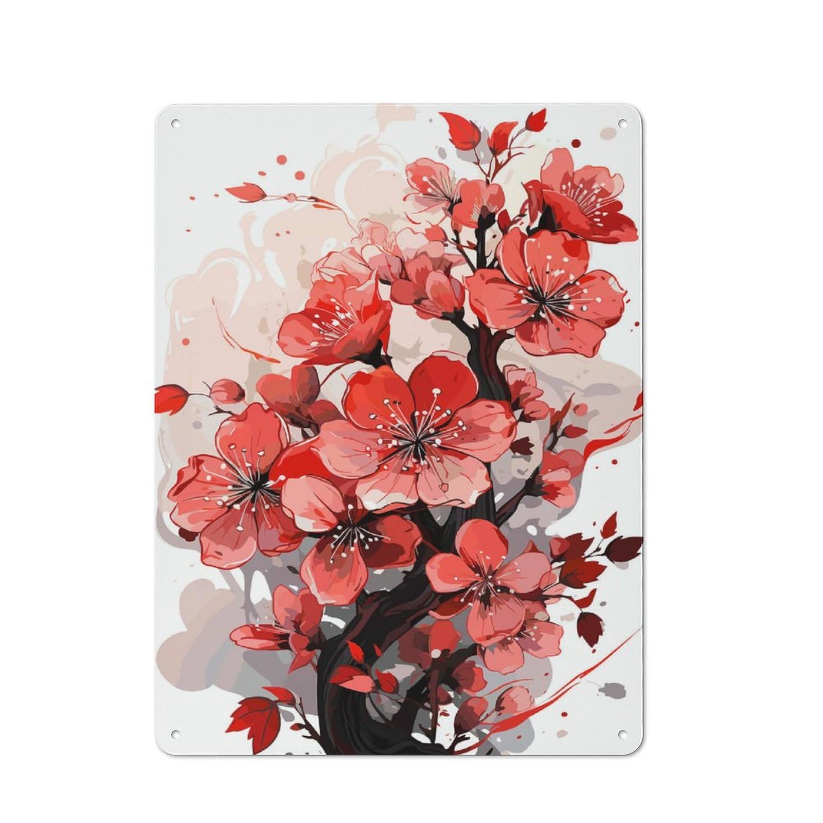 Junmoney Red Flower Workshop Style Metal Wall Sign 40X30cm, Industrial Wall Art For Workshop, Basement, Shed Or Games Room