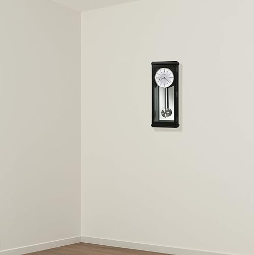 Miniatura 2 de Howard Miller Alvarez - Reloj de pared grande de péndulo, acabado satinado negro, movimiento de doble campanilla, detalles de níquel cepillado,