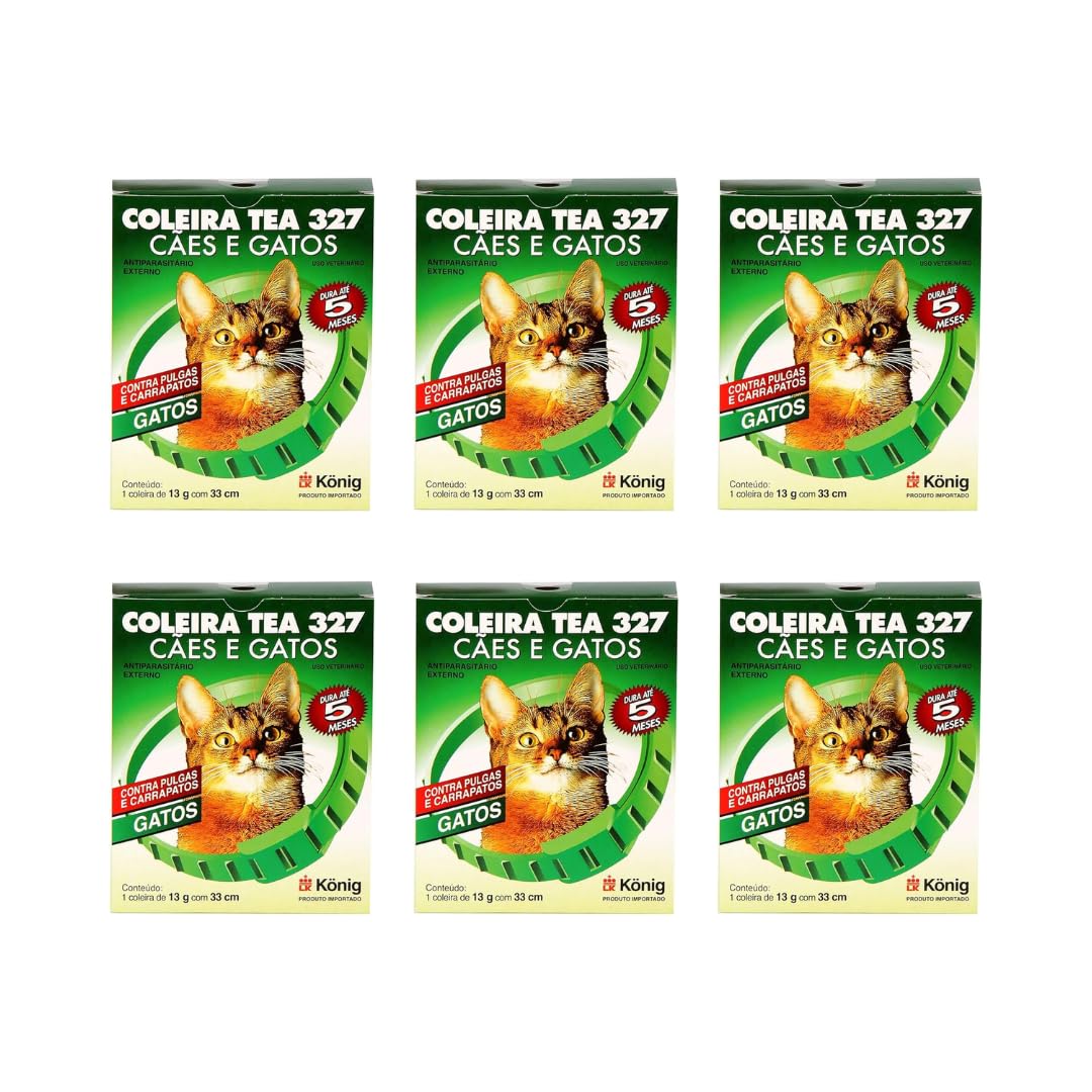 Kit Coleira Contra Pulgas e Carrapatos TEA 327 Gatos König 13g c/ 33cm C/ 6 unidades