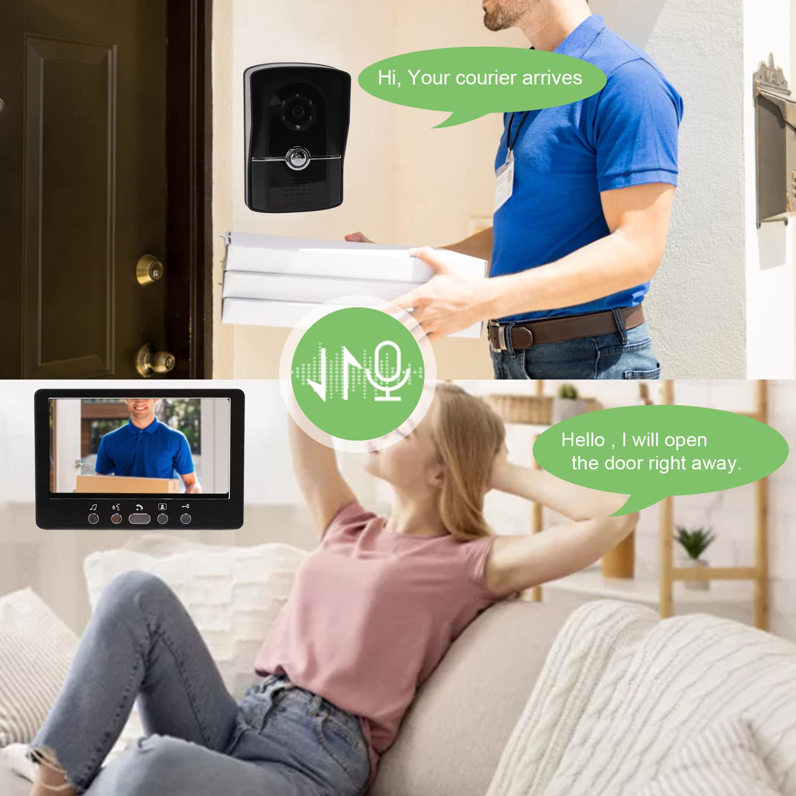 Sistema De Intercomunicación con Videoportero con Pantalla HD, Soporte En Varios Idiomas, 16 Tonos De Llamada, Conectividad De Aplicaciones Móviles, Cubierta para Lluvia, Montaje En Pared(EU)