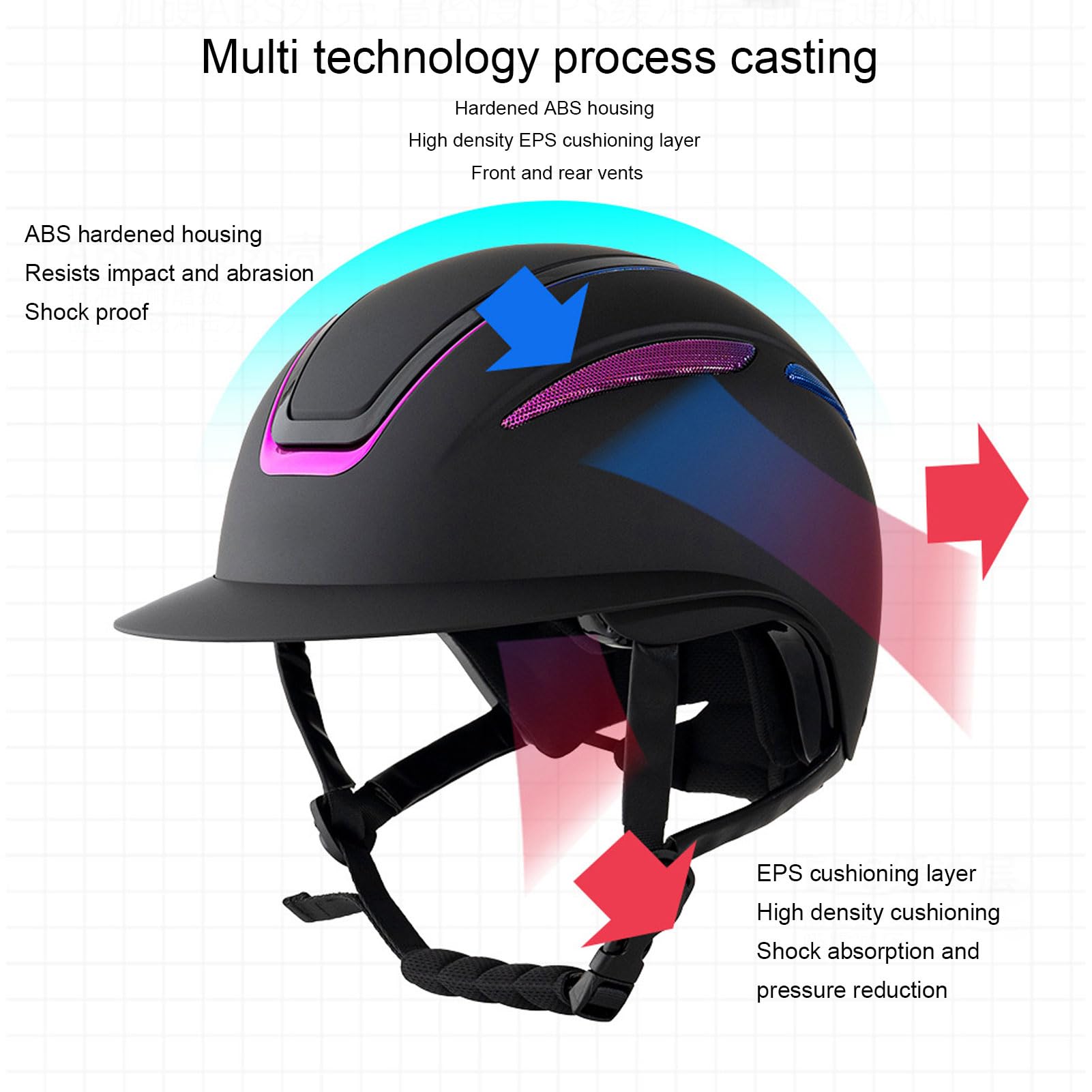 VGEBY Casco para Montar a Caballo, Equipo de Seguridad Ajustable para Montar a Caballo con Forro de Repuesto para Entrenamiento a Caballo (L)