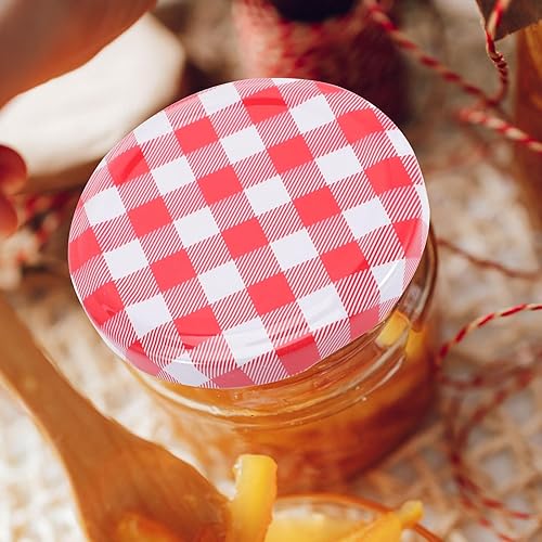 Miniatura 6 de BESTonZON 40 tapas para frascos de boca ancha, color rojo y blanco, tapa de almacenamiento de frascos de hierro a cuadros, tapas de almacenamiento