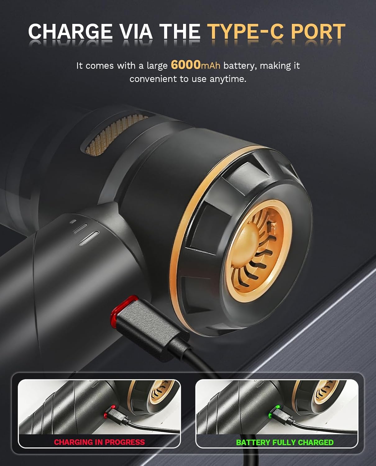 Baiwade Foldable Cordless Handheld Car Vacuum Cleaner, 15000PA High Power 2-in-1 Mini Vacuum Duster & Inflator, with 3-Speed Brushless Motor for Car Care, Home, Office, Pet