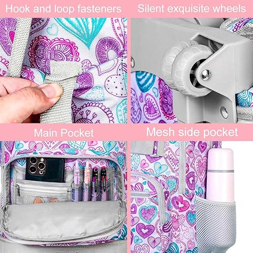 Miniatura 5 de ZLYERT Mochila con ruedas para mujeres y hombres, mochila con ruedas para niñas y niños, mochila de viaje para adultos, Amor Gris, Moderno