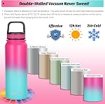 Oldley Insulated Water Bottle with Straw 20oz Stainless Steel Water Bottles with 3 lids Double-Wall Vacuum Thermal for Kids Adults School Sports,Rose Red-Green