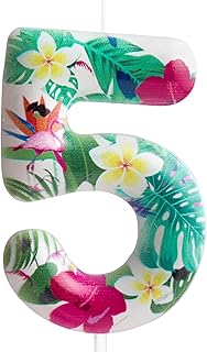 5th Birthday Candle Flamingo Number 5 Candle Flamingo Cake Topper Decorations Birthday Party Supplies White Tropical Hawaiian Flowers Themed for Baby Shower Kids Boy Girl Party Decor Supplies