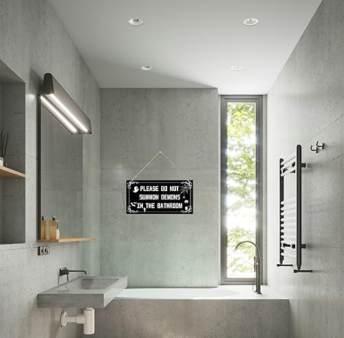 Miniatura 7 de Letrero de madera de Halloween de bruja, decoración de pared de madera fantasma de 12 x 6 pulgadas, placa de baño con texto en inglés "Do Not Summon