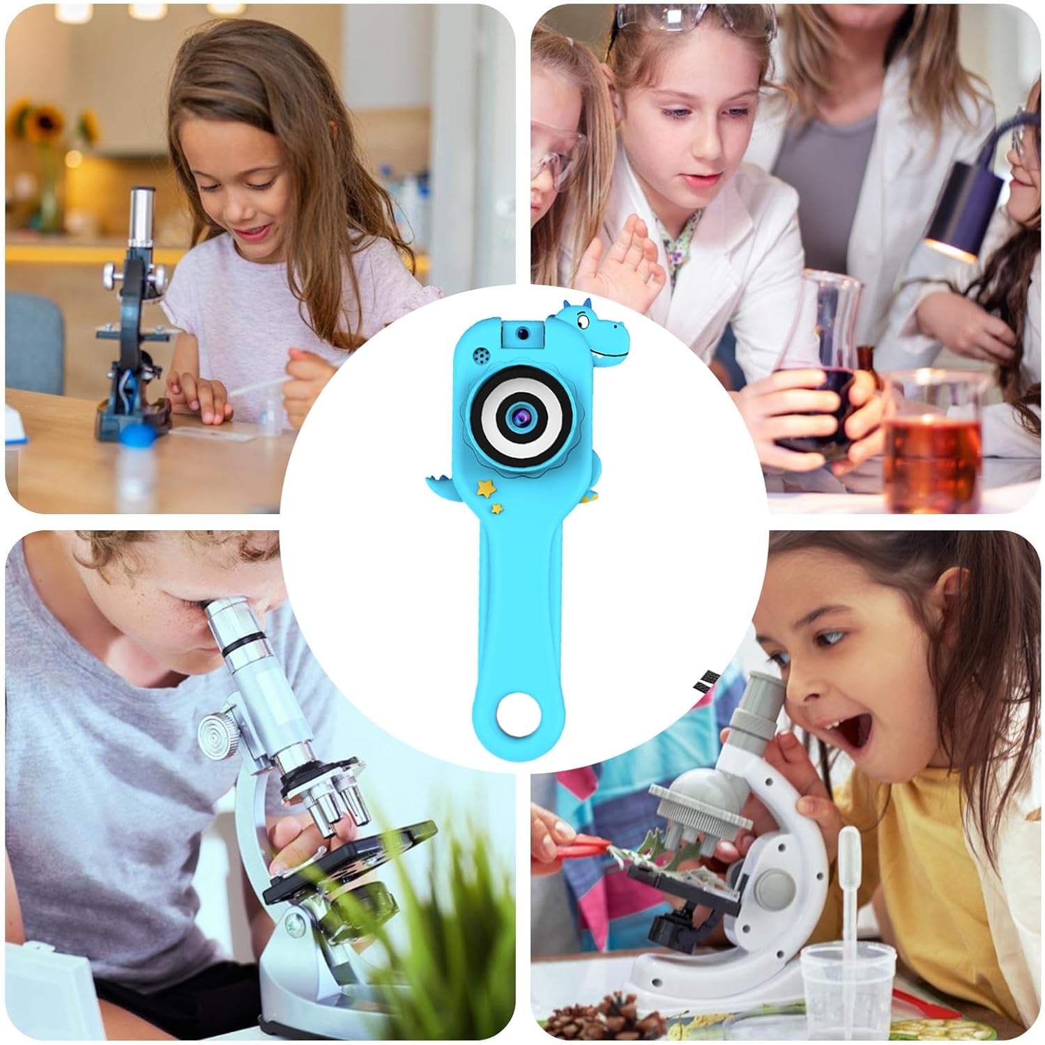 Kids用顕微鏡 - 500倍 恐竜 HD顕微鏡 写真撮影 動画機能 搭載 | 充電式 教育 おもちゃ 学習 庭 探検 家庭 学習