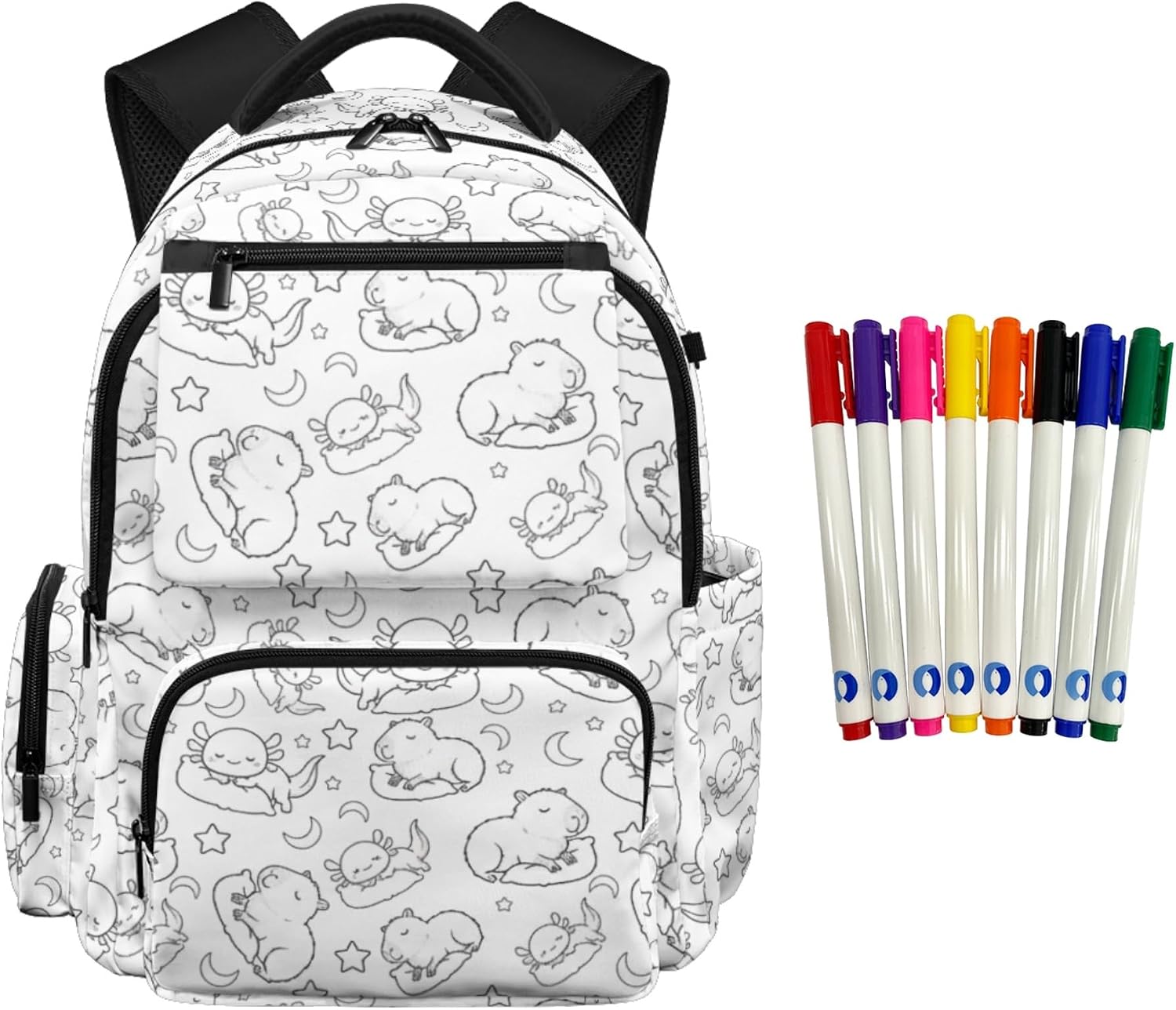 Forchrinse Crafts Coloring Capybara Backpack for Girls 4-6 6-8 Color Your Own School Bag DIY Hand Painted Bookbag Art Craft Shoulder Daypack with 8 Bright Markers