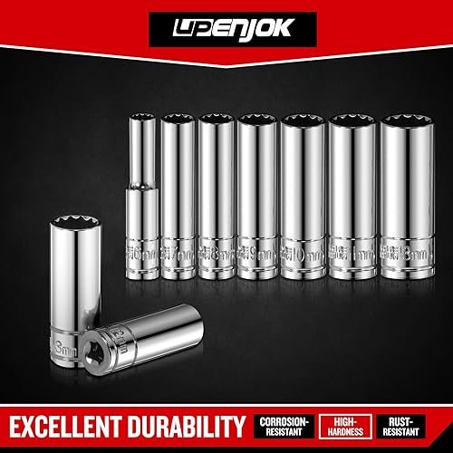 Miniatura 6 de Juego de llaves métricas de 14 de pulgada de 12 puntos, juego de 8 piezas de llaves de pozo profundo, juego de herramientas de acero CR-V, tamaños