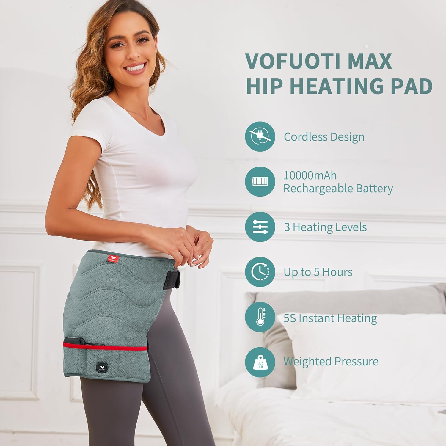 Hip Heating Pad,Portable Cordless Heated Hip Brace Support with 10000mAh Battery and 3 Heat Settings,Heat Pads for Hip,Leg and Thigh,Gift for Women Men - Image 2