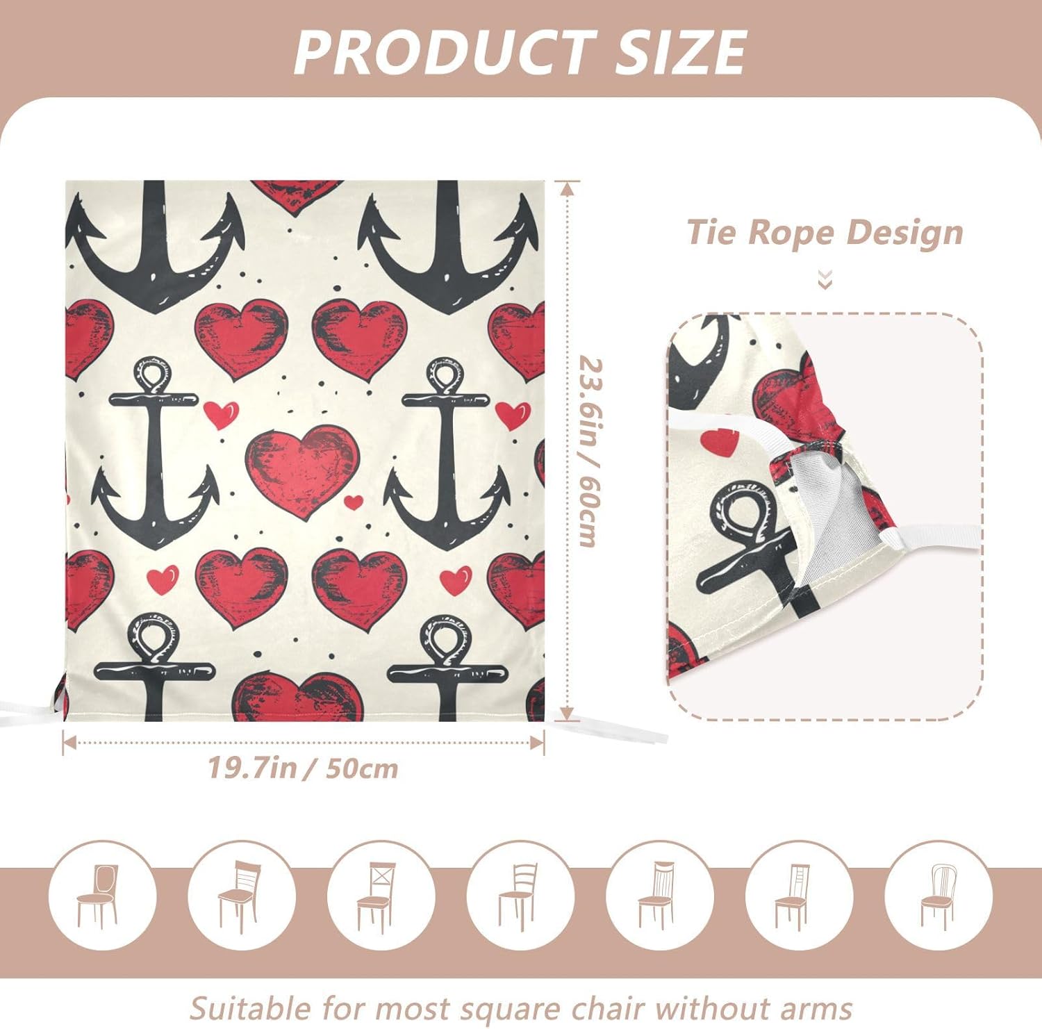 ALAZA Hearts Anchor Chair Back Cover Set of 6, Washable Reusable Removable Chair Slipcovers Decorative Chair Cover for Home Kitchen Wedding Party