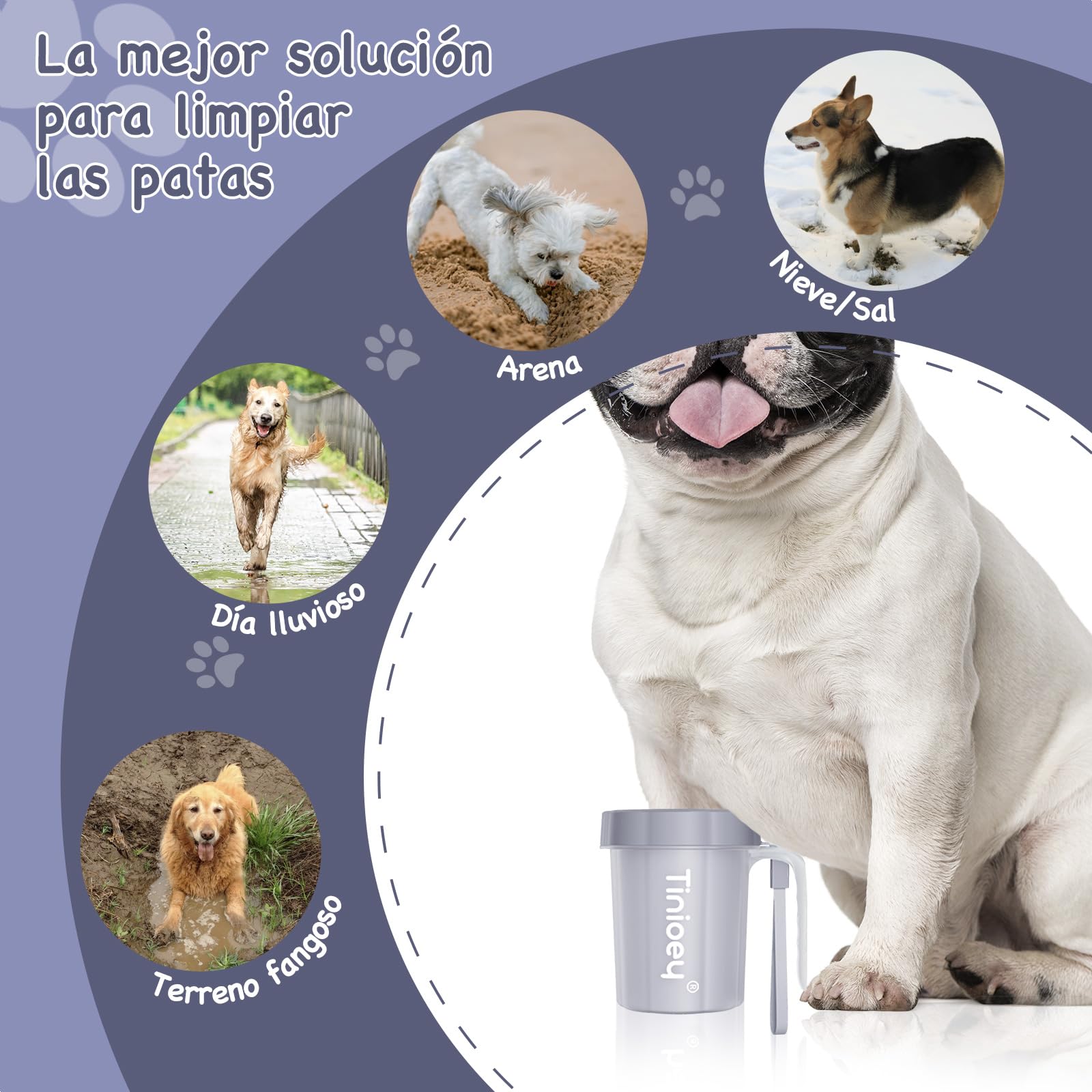 Limpiador Patas Perro de Raza Mediana Pequeña con Mango, Limpiador de Patas de Perros para Limpiar Patas Embarradas, con Cepillo para Perros y Cuatro Toallas Absorbentes (Gris)