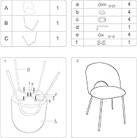 Vista 6 de CangLong Juego de 2 sillas de comedor de terciopelo con patas de metal para sala de estar, cocina, color blanco