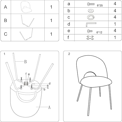 Miniatura 6 de CangLong Juego de 2 sillas de comedor de terciopelo con patas de metal para sala de estar, cocina, color blanco